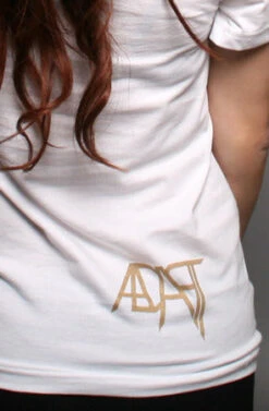 Gold Blooded (Women's White/Red Tee)(Gold Blooded Womens White Gold Tee) -Bold Threads Back 2166569