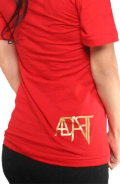 Gold Blooded (Women's Red V-Neck)(Gold Blooded Womens Red Gold V Neck) -Bold Threads Back e9cb36c1 956e 4024 9f76 146b0a982215