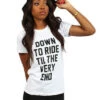 LAST CALL - Breezy Excursion X Adapt :: Down To Ride (Bonnie) (Women's White Tee)(Breezy Excursion X Adapt Down To Ride Bonnie Womens White Tee) 1 LAST CALL - Breezy Excursion X Adapt :: Down To Ride (Bonnie) (Women's White Tee)(Breezy Excursion X Adapt Down To Ride Bonnie Womens White Tee) -Bold Threads Bonnie Wt