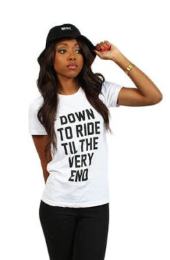 LAST CALL - Breezy Excursion X Adapt :: Down To Ride (Bonnie) (Women's White Tee)(Breezy Excursion X Adapt Down To Ride Bonnie Womens White Tee)