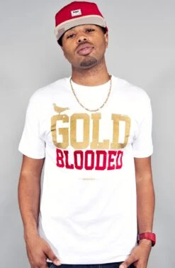 Gold Blooded (Men's White/Red Tee)(Gold Blooded Mens White Red Tee1)