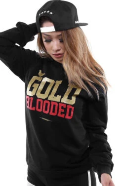 Gold Blooded (Women's Black/Red Crewneck Sweatshirt)(Gold Blooded Womens Black Gold Crewneck Sweatshirt)