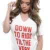 LAST CALL - Breezy Excursion X Adapt :: Down To Ride (Bonnie) XXOO Edition (Women's White/Red V-Neck)(Breezy Excursion X Adapt Down To Ride Bonnie Xxoo Edition Womens White Red V Neck) -Bold Threads ZOOM ad3a5c6c 3d4b 4bd4 9d51 b40476a9d1cf