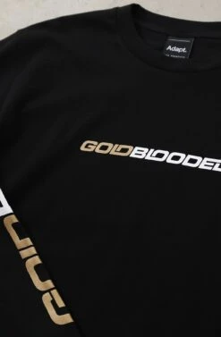 Gold Blooded RPM (Men's Black/White/Gold Long Sleeve Tee)(Gold Blooded Rpm Mens Black White Gold Long Sleeve Tee) -Bold Threads Zoom1 7a7e9dfd 56f3 44fa 9e50 c258164301d4