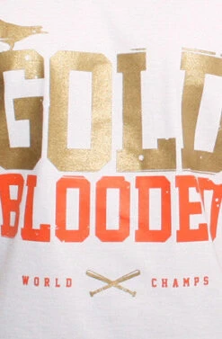 Gold Blooded World Champs (Men's White/Orange Tee)(Gold Blooded World Champs Mens White Orange Tee) -Bold Threads Zoom3508815
