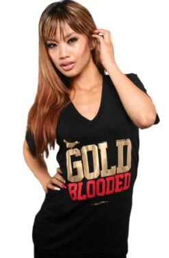 Gold Blooded (Women's Black/Red V-Neck)(Gold Blooded Womens Black Gold V Neck)
