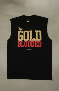 Gold Blooded (Men's Black/Red Sleeveless Tee)(Gold Blooded Mens Black Red Sleeveless Tee)