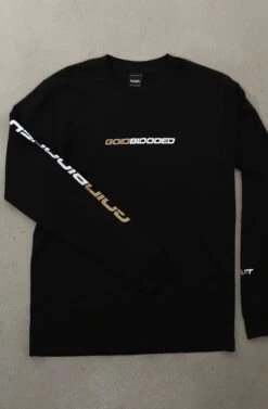 Gold Blooded RPM (Men's Black/White/Gold Long Sleeve Tee)(Gold Blooded Rpm Mens Black White Gold Long Sleeve Tee)
