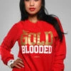 Gold Blooded (Women's Red Crewneck Sweatshirt)(Gold Blooded Womens Red Gold Crewneck Sweatshirt) -Bold Threads Zoom 6728412