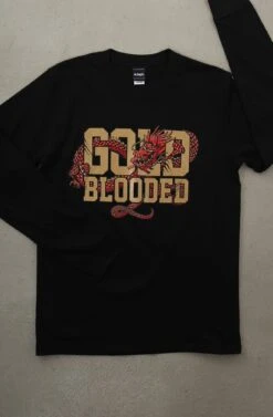Gold Blooded CNY Edition (Men's Black Long Sleeve Tee)(Gold Blooded Cny Mens Black Red Long Sleeve Tee)