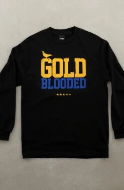 Gold Blooded (Men's Black/Royal Long Sleeve Tee)(Gold Blooded Mens Black Royal Long Sleeve Tee)