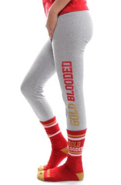 Gold Blooded (Women's Heather/Red Leggings)(Gold Blooded Womens Heather Leggings)