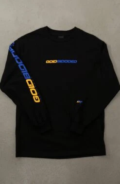 Gold Blooded RPM (Men's Black/Royal Long Sleeve Tee)(Gold Blooded Rpm Mens Black Royal Long Sleeve Tee)