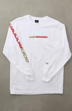 Gold Blooded RPM (Men's White/Red Long Sleeve Tee)(Gold Blooded Rpm Mens White Red Long Sleeve Tee 1)