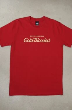 Gold Blooded Script (Men's Cardinal Tee)(Mt Niners Adapt Master Mens Black Tee Copy)
