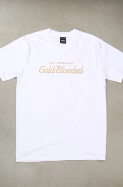 Gold Blooded Script (Men's White Tee)(Gold Blooded Script Mens White Tee)